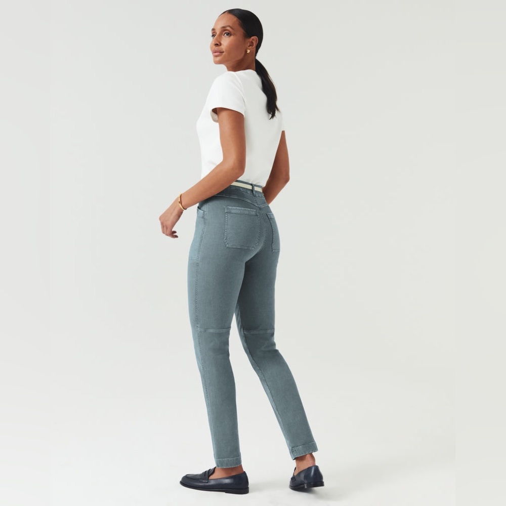 SPANX Stretch Twill Straight Leg Pant Hazy Blue Gray Large Pull On Relaxed - Picture 2 of 16